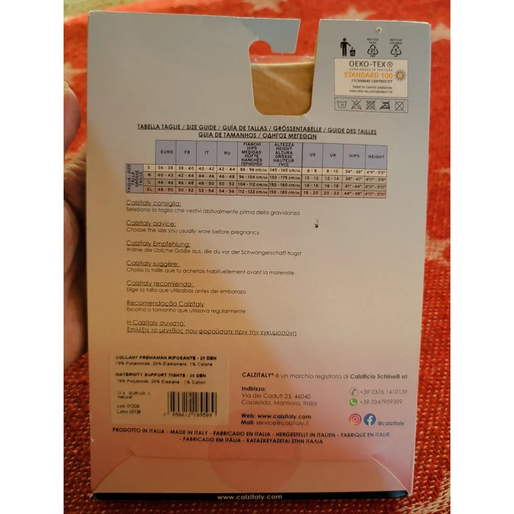 Calzitaly Maternity Pantyhose Pregnancy Tights UK L US Size 14-16 Natural 20 Den